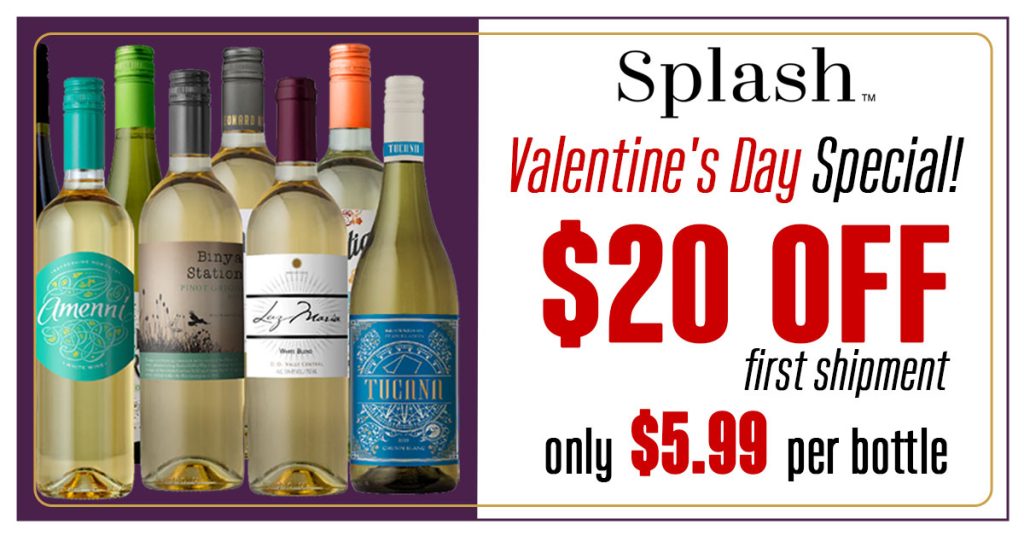 Splash Wines V-Day $20 Off Coupon